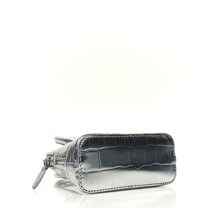 Balenciaga Metallic Calfskin Logo Crocodile Embossed Mini Ville Top Handle Bag Silver Black 4 of 10