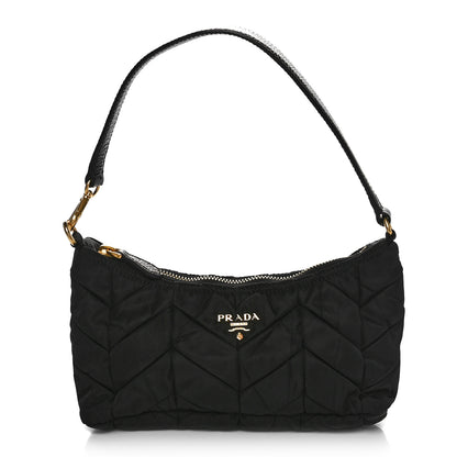 Prada Tessuto Nylon Chevron Quilted Shoulder Bag Black 1 of 9
