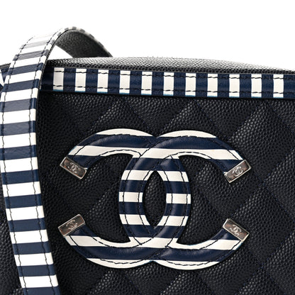 Chanel Caviar Quilted Striped Filigree Vanity Clutch With Chain Navy White 8 of 10
