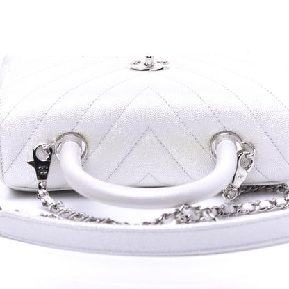Chanel Iridescent Caviar Chevron Quilted Mini Coco Handle Flap White 23 of 27