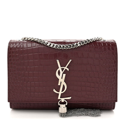 Saint Laurent Calfskin Crocodile Embossed Small Classic Monogram Kate Tassel Satchel Palissandre 1 of 10