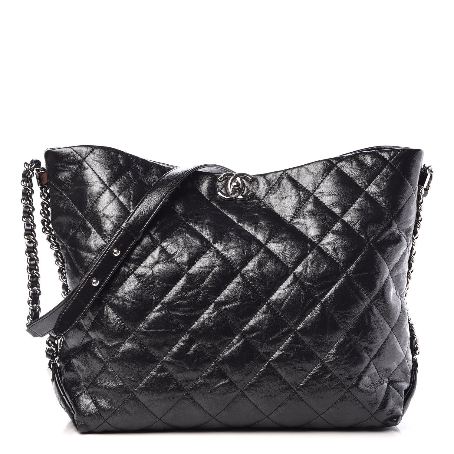 Chanel Metallic Crackled Calfskin Quilted Medium Big Bang Hobo Black 1 of 11