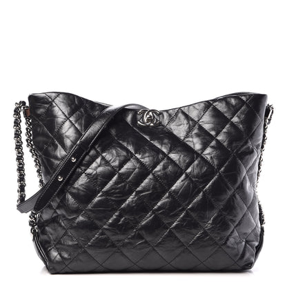 Chanel Metallic Crackled Calfskin Quilted Medium Big Bang Hobo Black 1 of 11