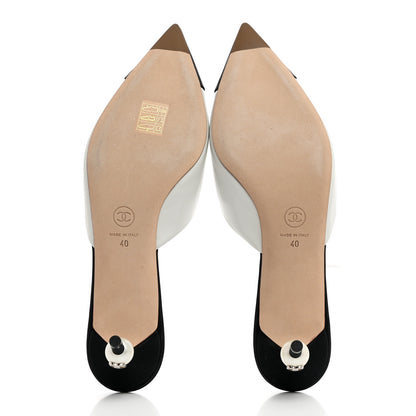 Chanel Lambskin Grosgrain Cap Toe Pearl Mule 40 Ecru Black 5 of 9