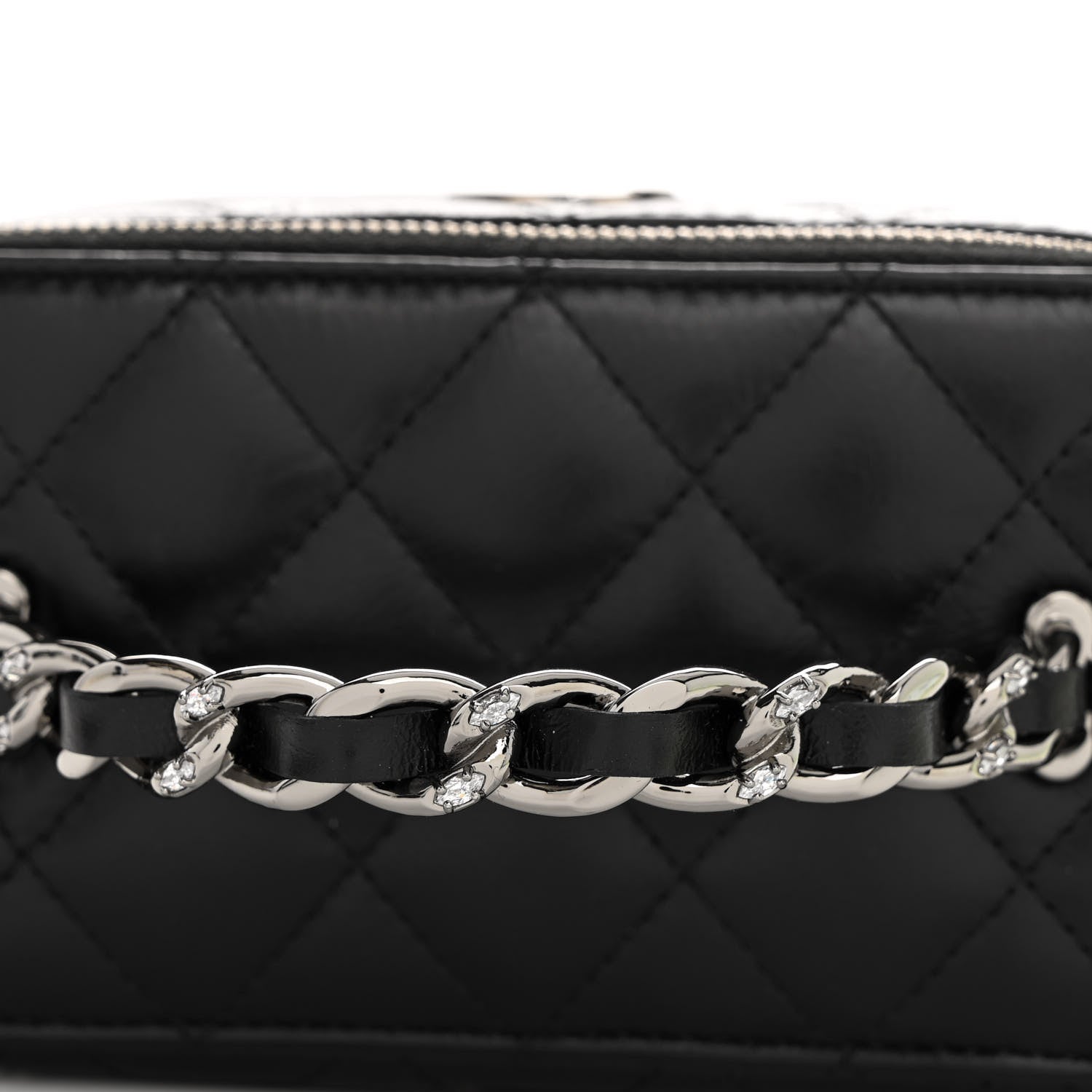 Chanel Shiny Crumpled Calfskin Crystal Quilted Precious Handle Vanity Case With Chain Black 11 of 11