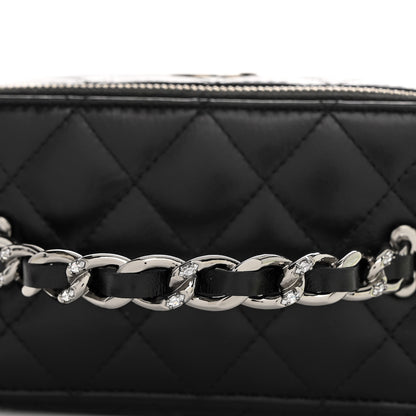 Chanel Shiny Crumpled Calfskin Crystal Quilted Precious Handle Vanity Case With Chain Black 11 of 11