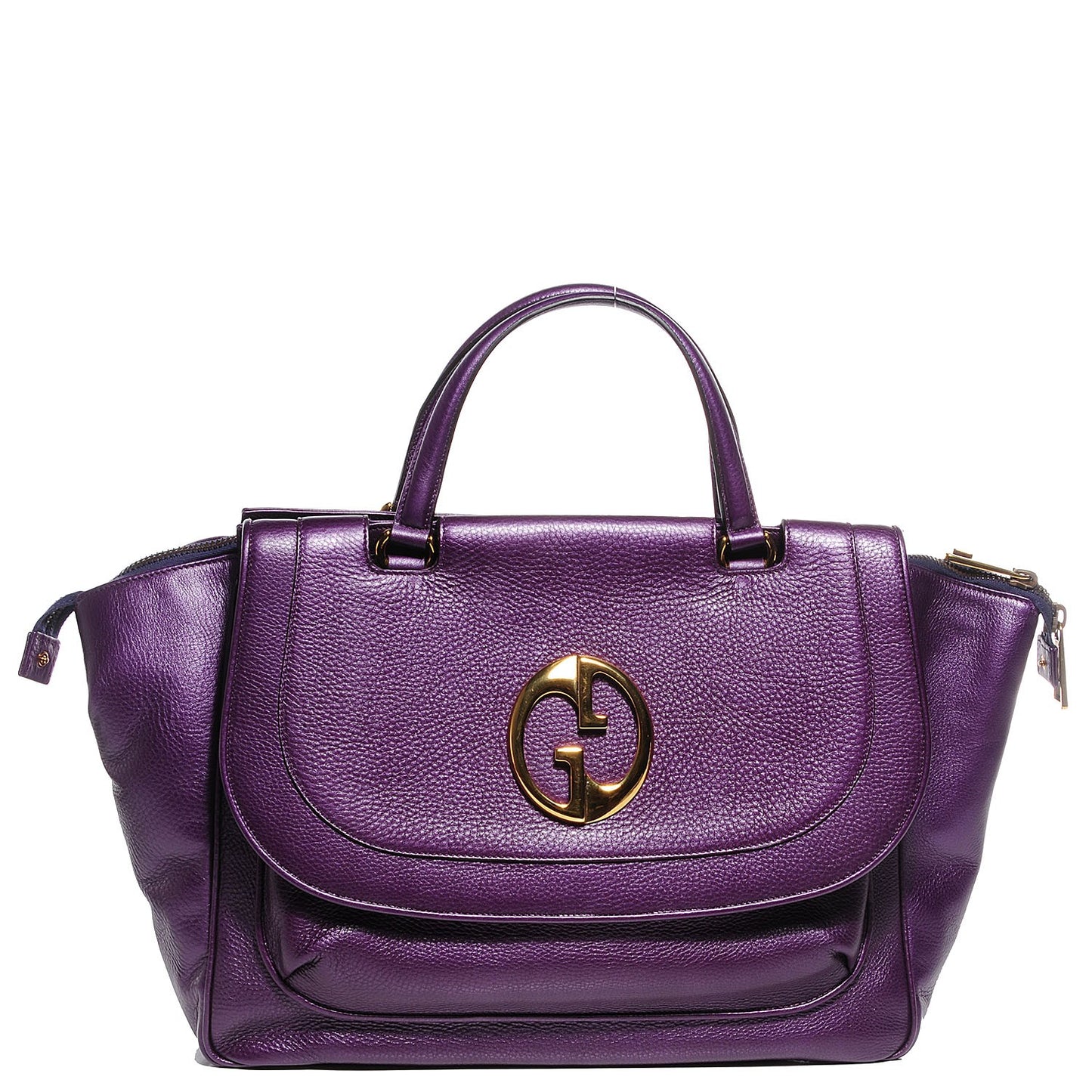 Metallic Pebbled Calfskin Medium 1973 Top Handle Satchel Purple