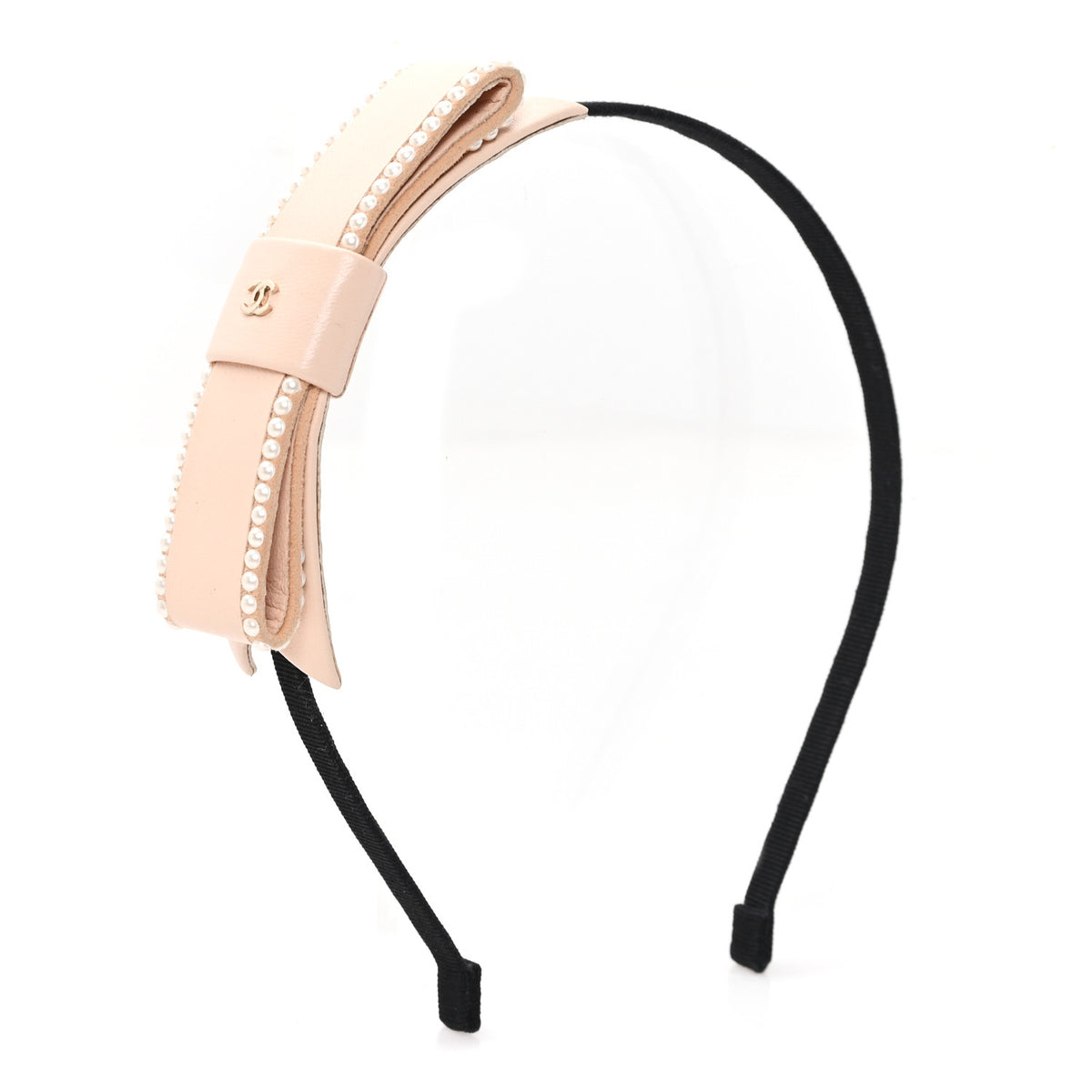 Lambskin Pearl Bow CC Headband Light Pink
