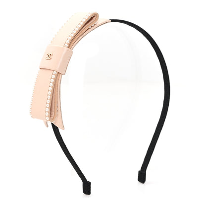 Chanel Lambskin Pearl Bow CC Headband Light Pink 4 of 5
