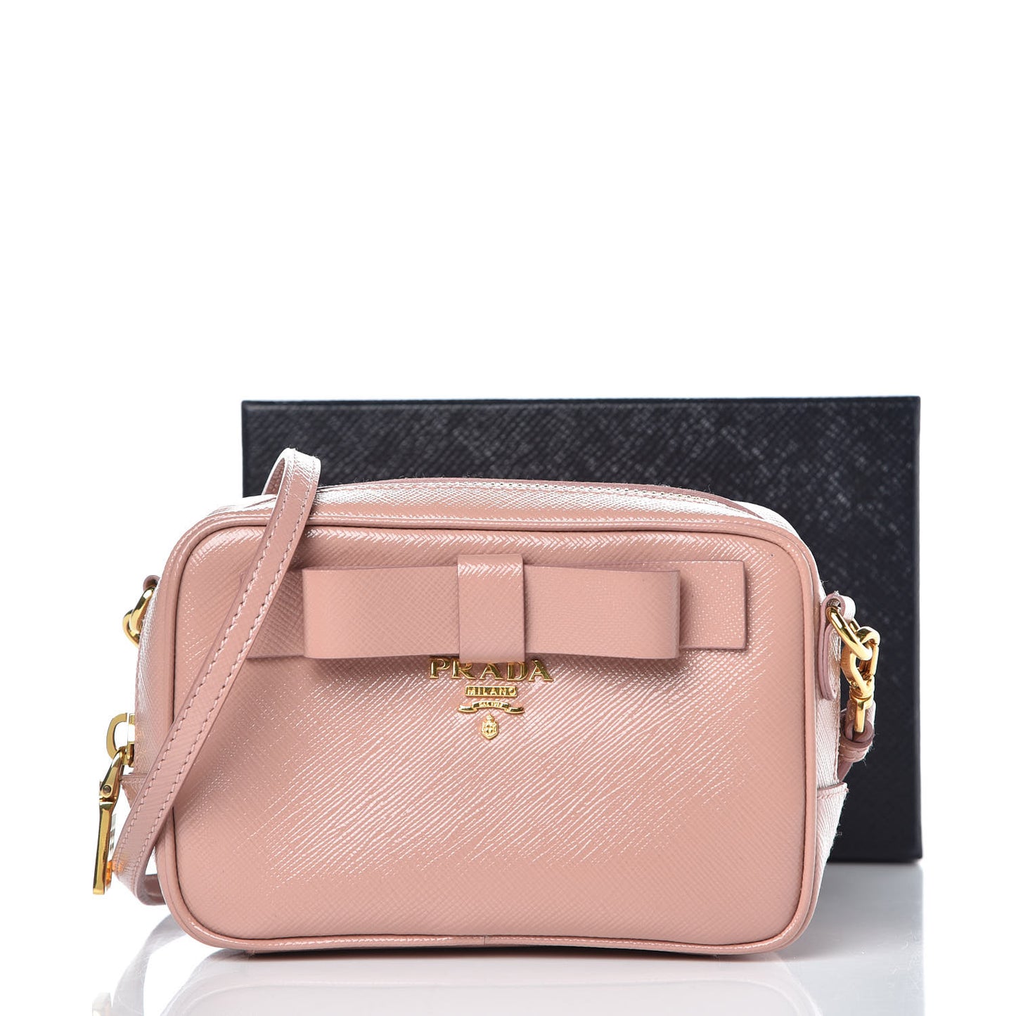 Saffiano Vernice Bow Camera Crossbody Bag Orchidea