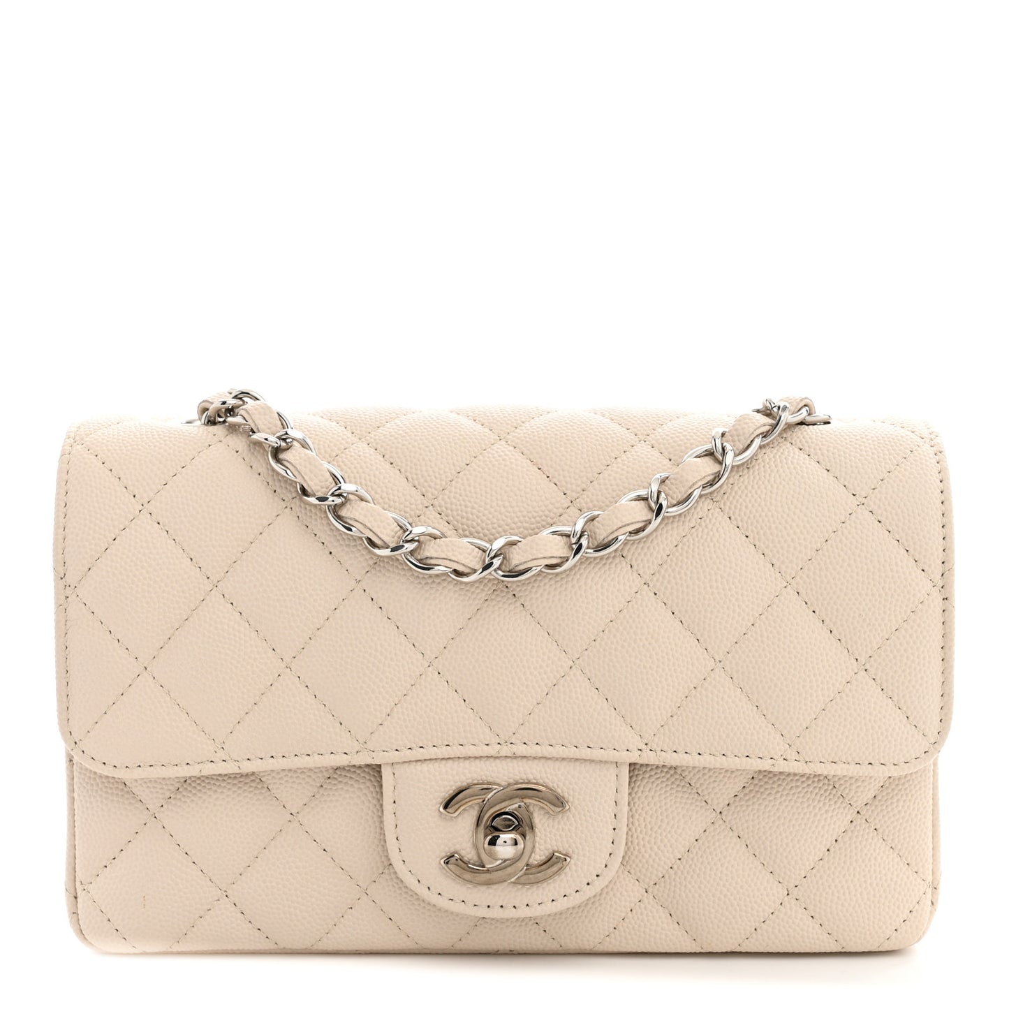 Caviar Quilted Mini Rectangular Flap Light Beige