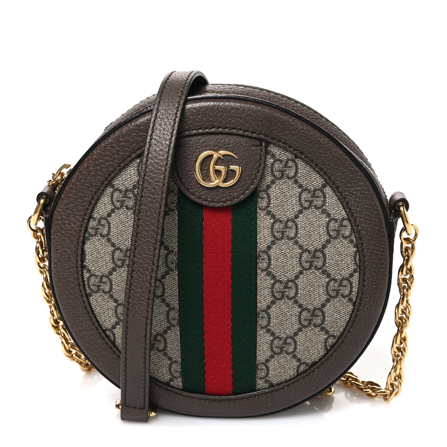 GG Supreme Monogram Web Mini Ophidia Round Shoulder Bag Brown
