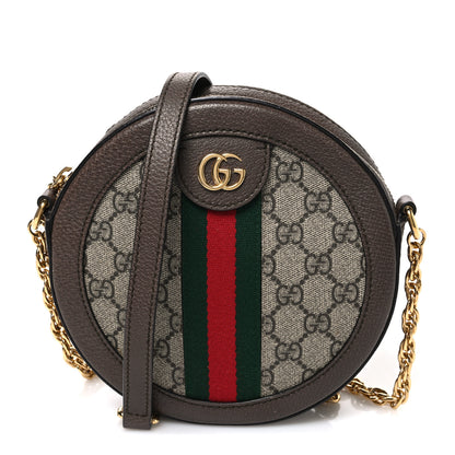 Gucci GG Supreme Monogram Web Mini Ophidia Round Shoulder Bag Brown 1 of 10