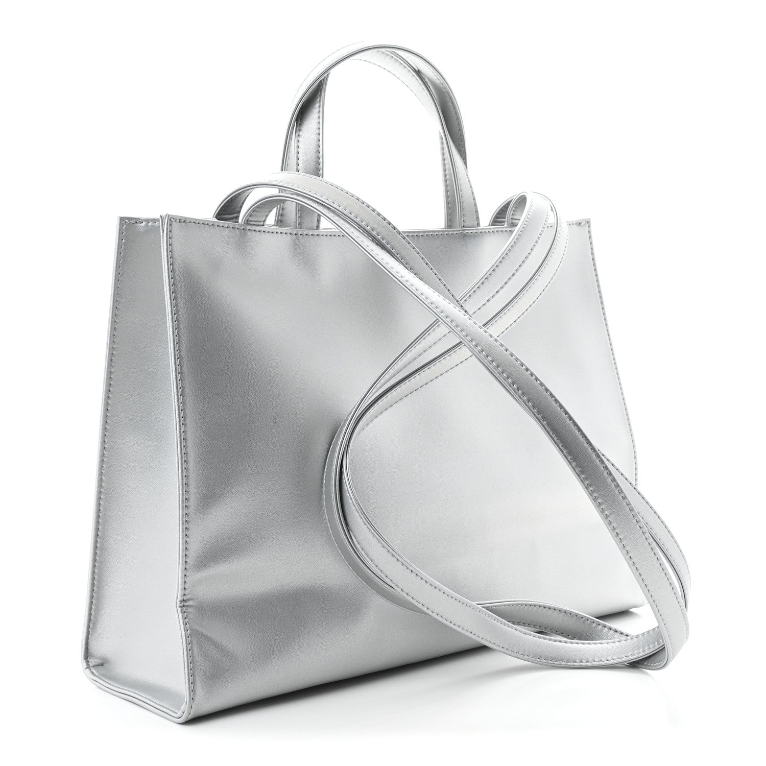 Telfar Metallic Vegan Leather Medium Shopping Bag Silver 3 of 9