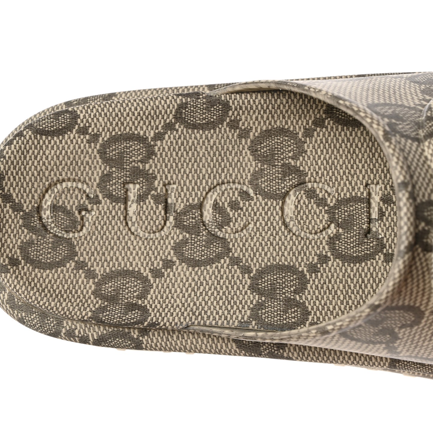 Cubic Rubber GG Monogram Womens Interlocking G Platform 42mm Slide Sandals 37 Beige Ebony