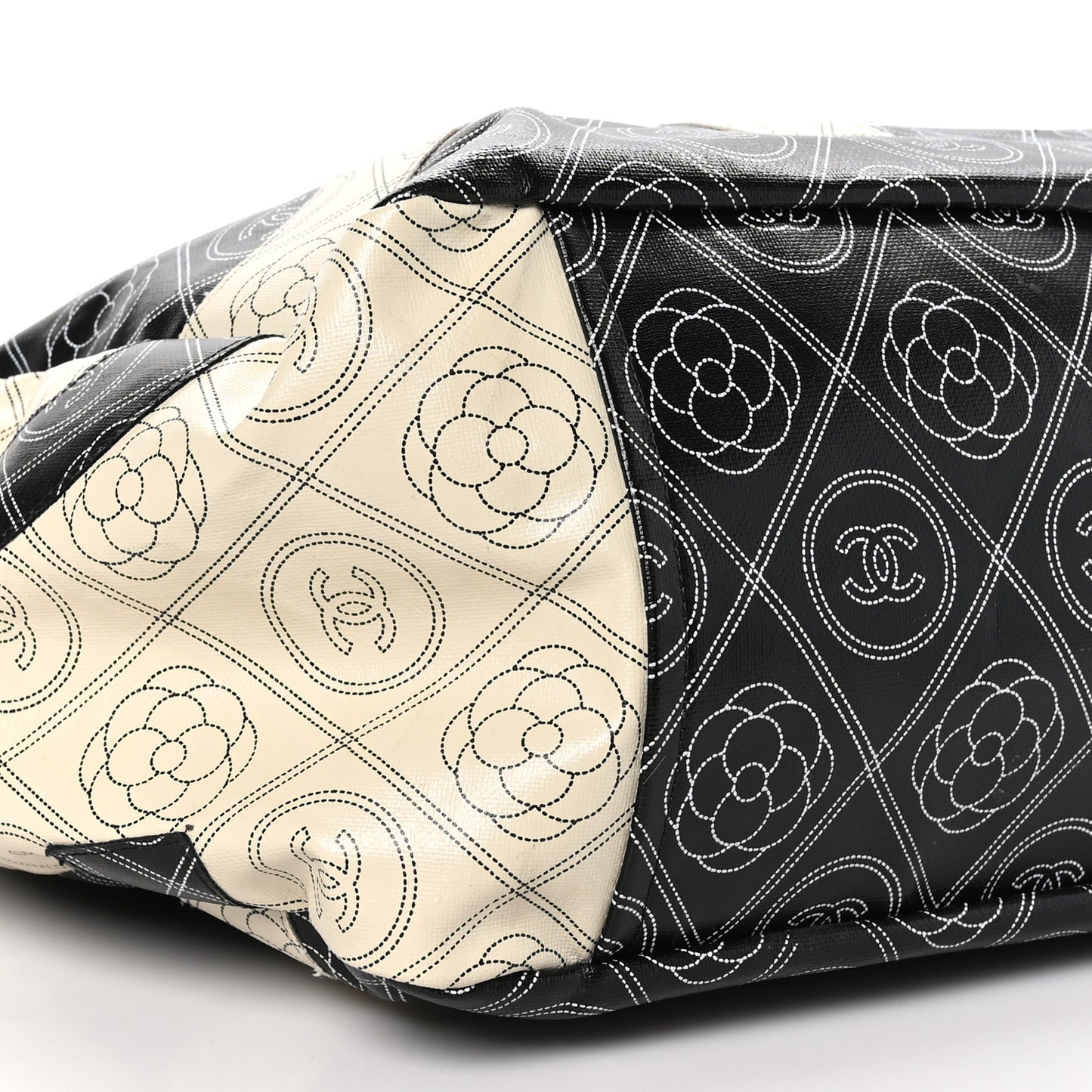 Coated Canvas Camellia Large Shopping Tote Black Beige