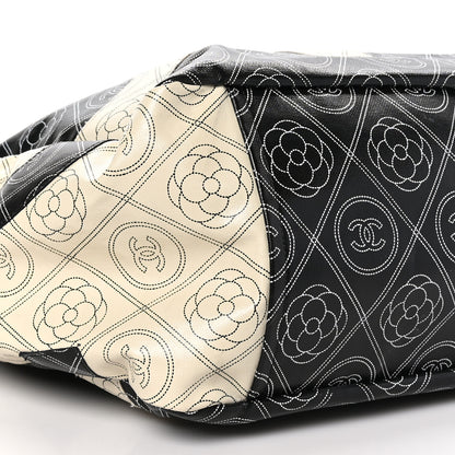 Chanel Coated Canvas Camellia Large Shopping Tote Black Beige 9 of 11