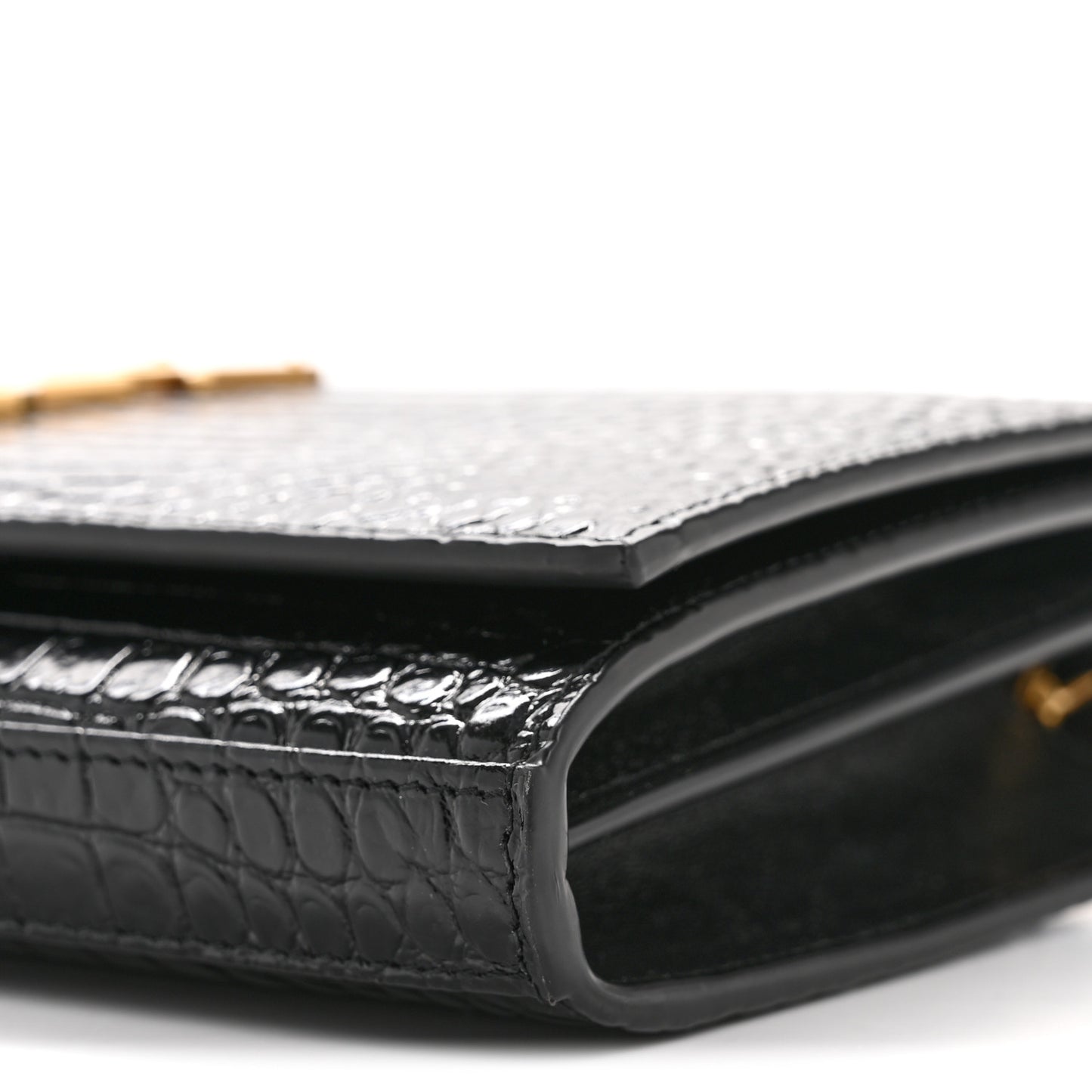 Calfskin Crocodile Embossed Cassandre Wallet On Chain WOC Black