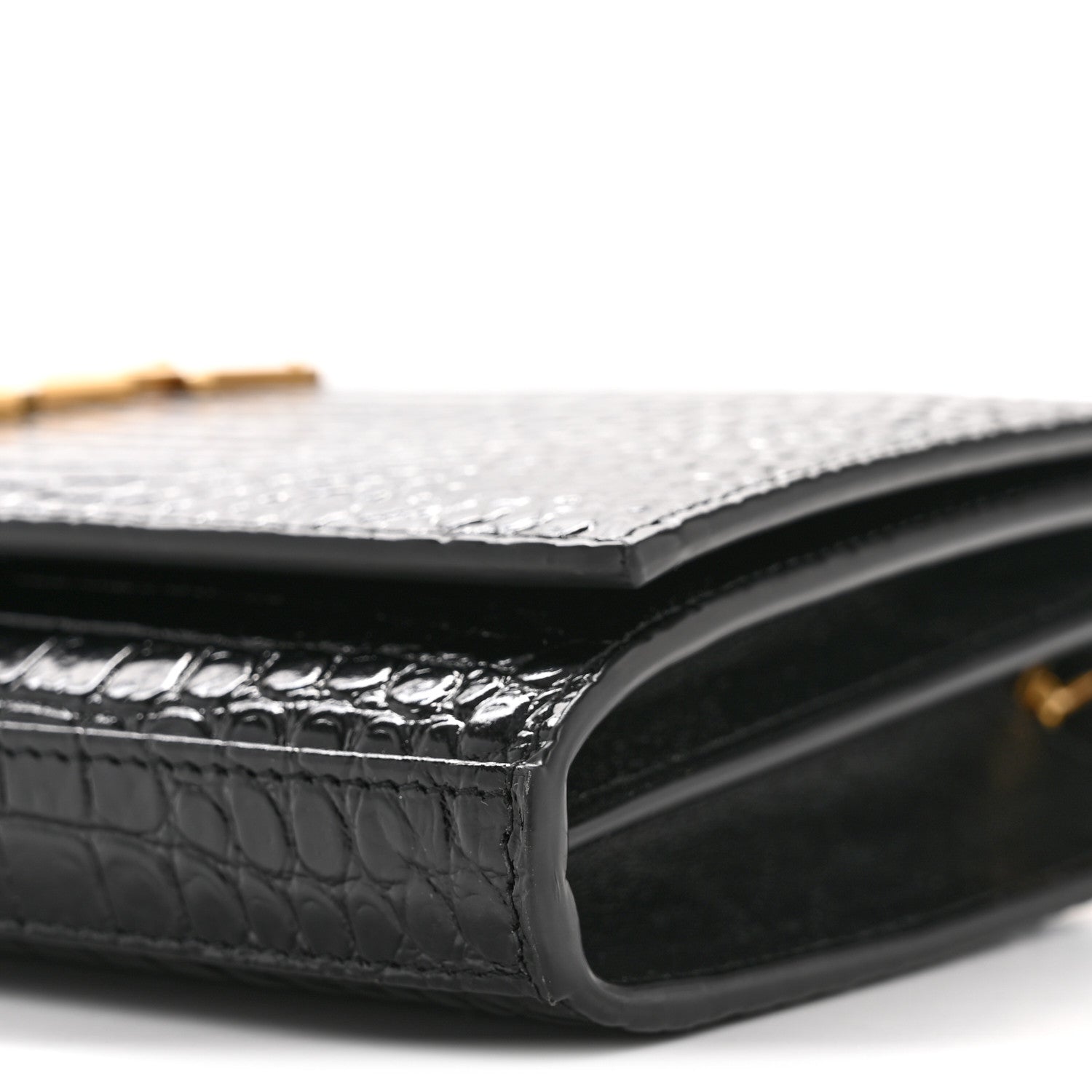 Saint Laurent Calfskin Crocodile Embossed Cassandre Wallet On Chain WOC Black 10 of 13