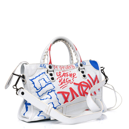 Balenciaga Agneau Graffiti All Over Classic Hardware S City White Bleu Rouge 2 of 8