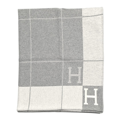 Hermes Wool Cashmere Avalon III Blanket Ecru Gris Clair 1 of 3