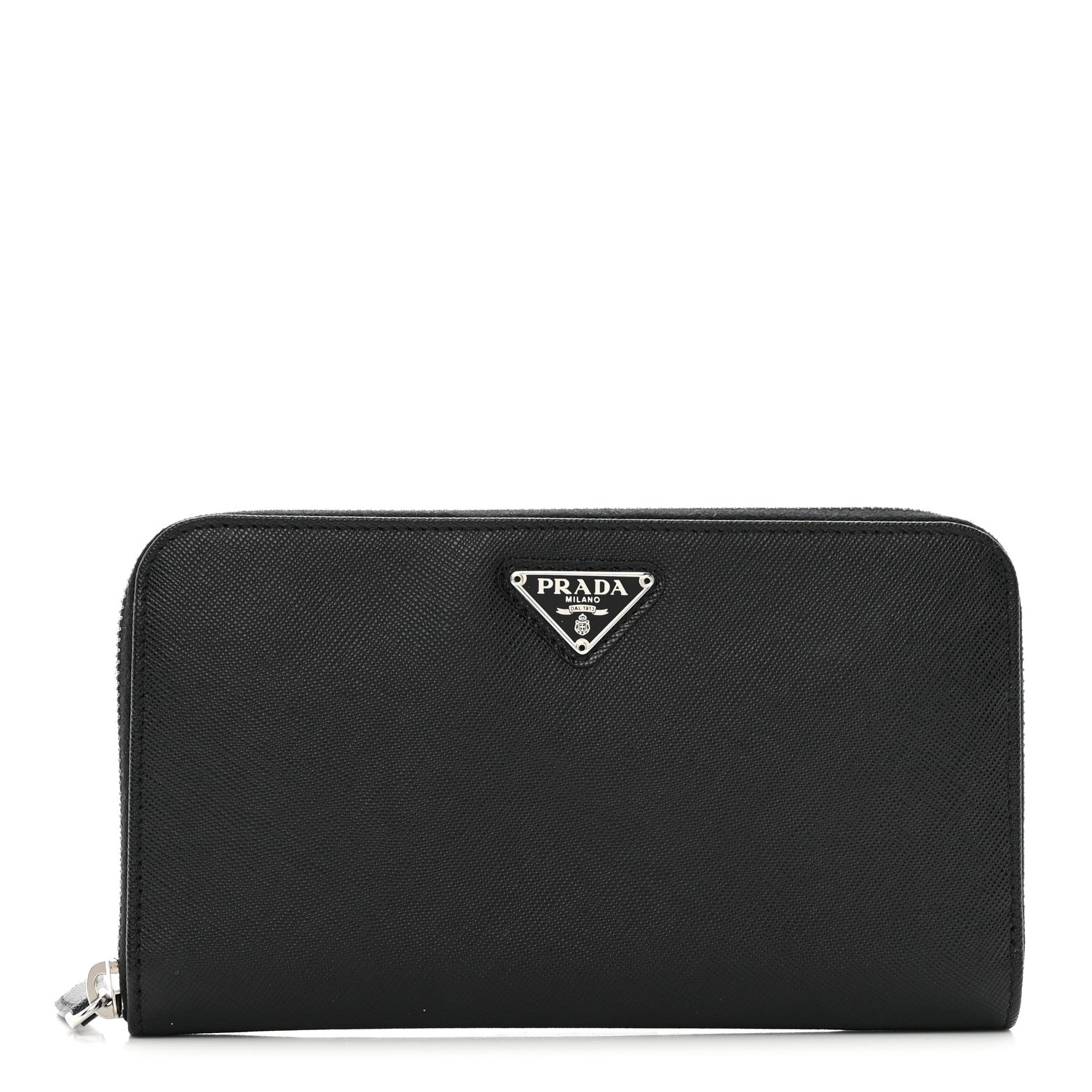 Prada Saffiano Triangle Zip Around Wallet Black 1 of 7