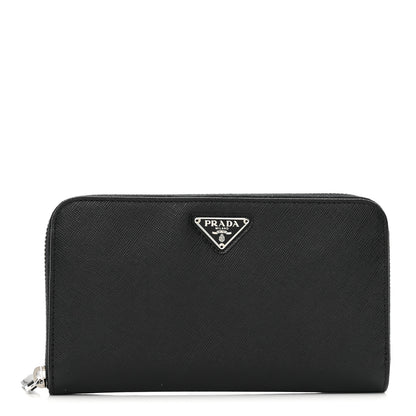 Prada Saffiano Triangle Zip Around Wallet Black 1 of 7