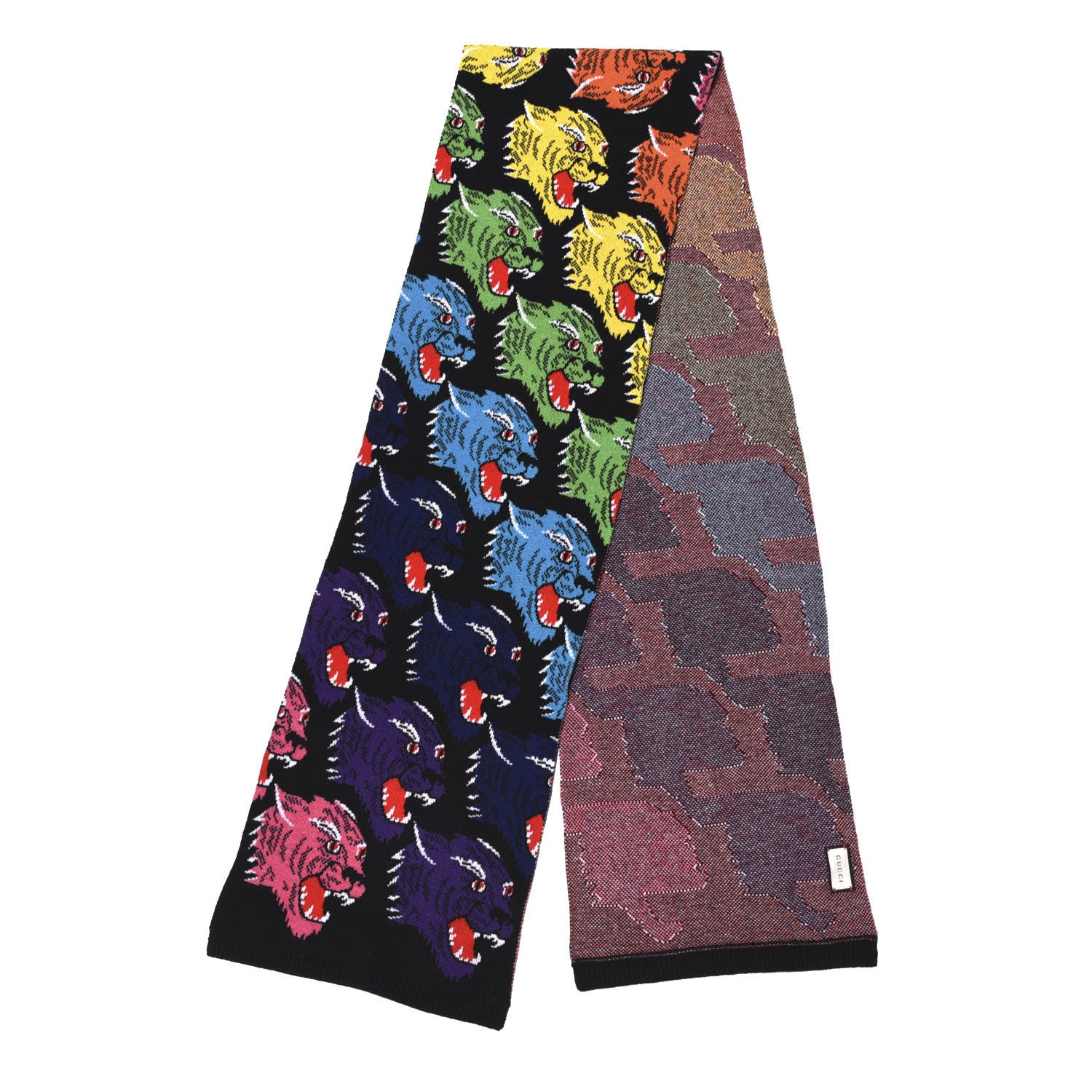 Gucci Wool Tiger Pattern Scarf Black Multicolor 2 of 4
