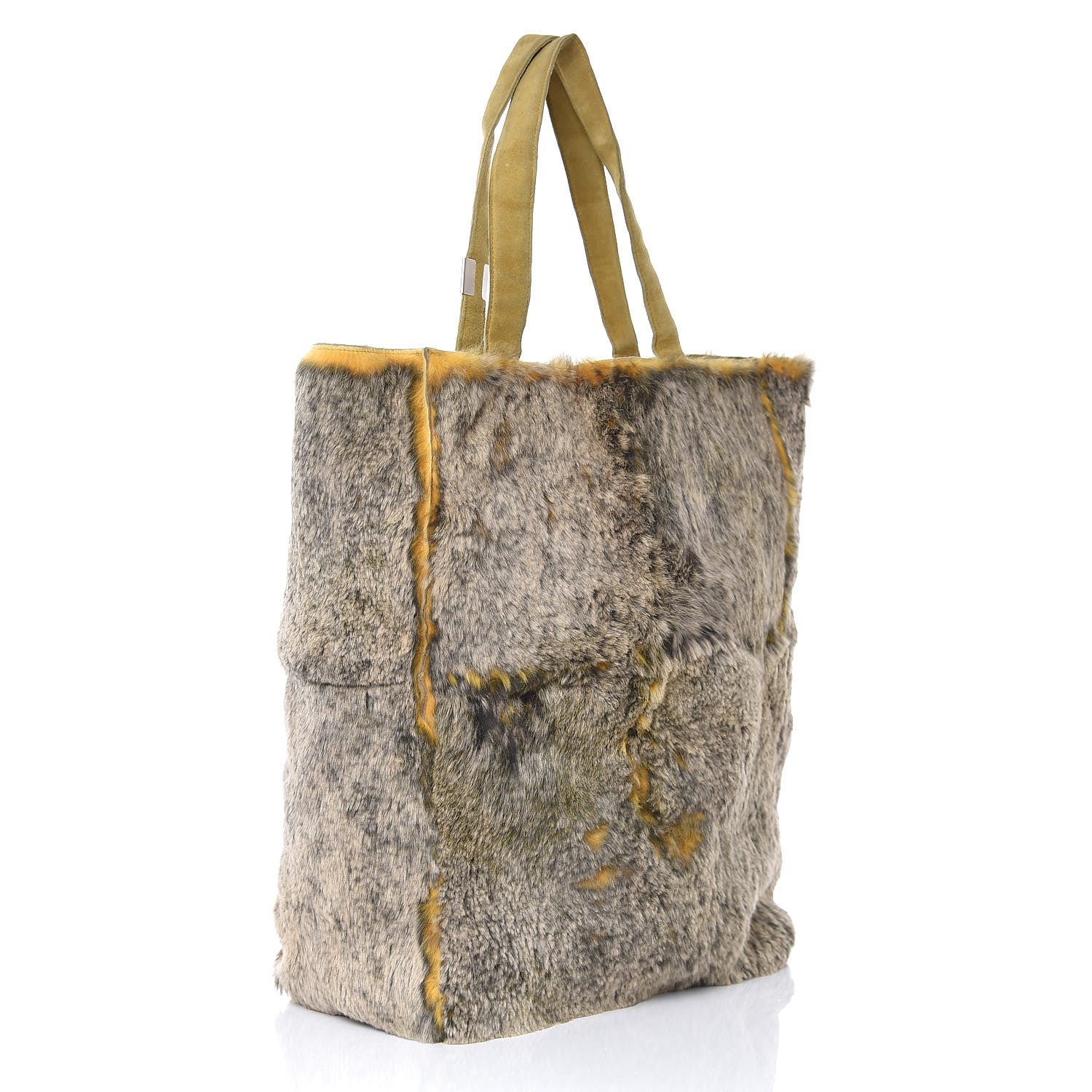 Chanel Suede Rabbit Fur Tote with Cosmetic Pouch Yellow 4 of 9