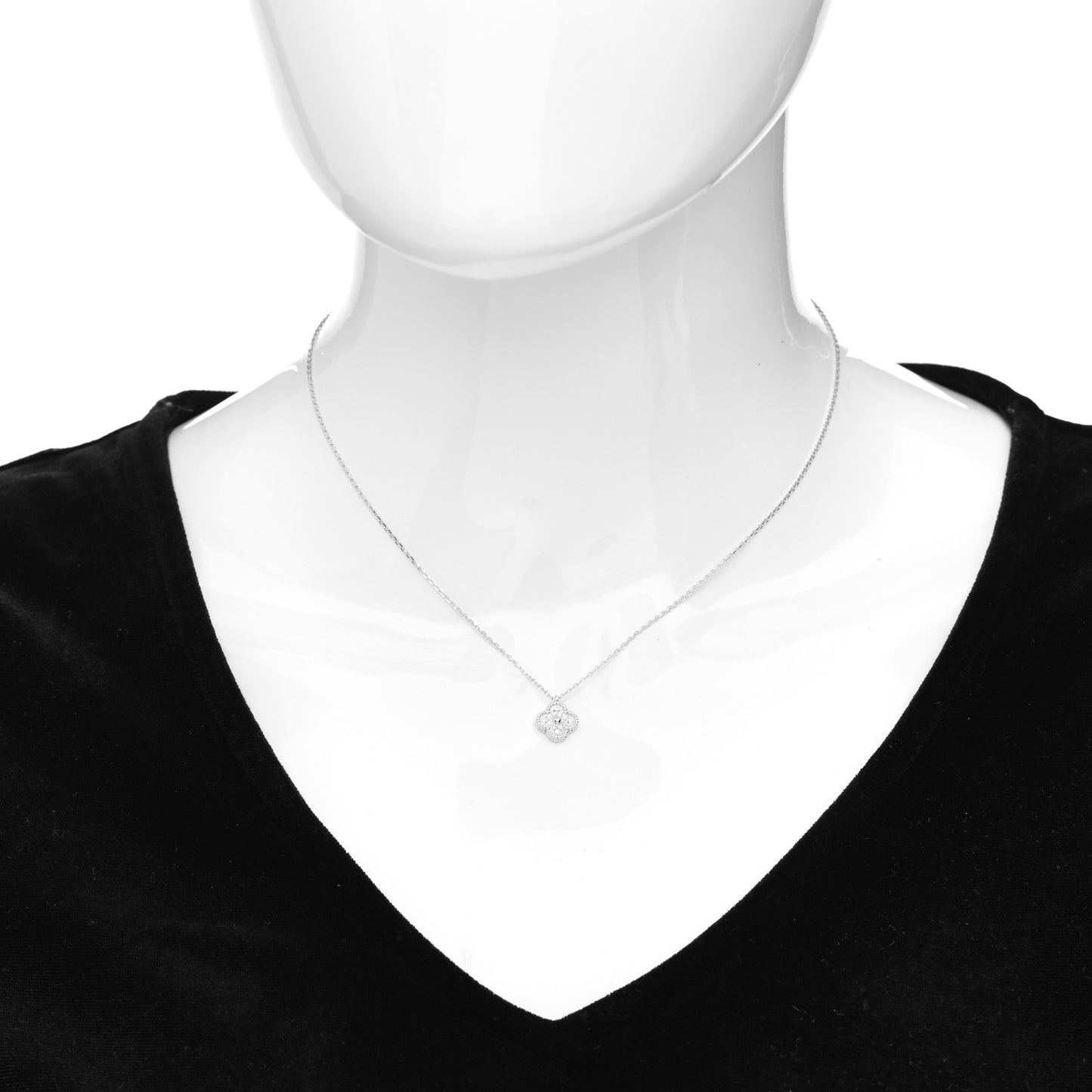 18K White Gold Diamond Sweet Alhambra Pendant Necklace