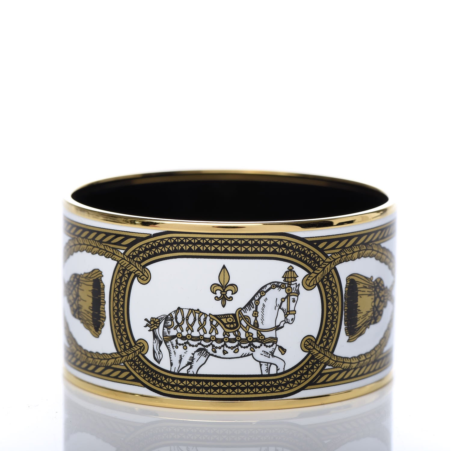 Hermes Enamel Printed Grand Apparat Extra Wide Bracelet 65 White 3 of 5