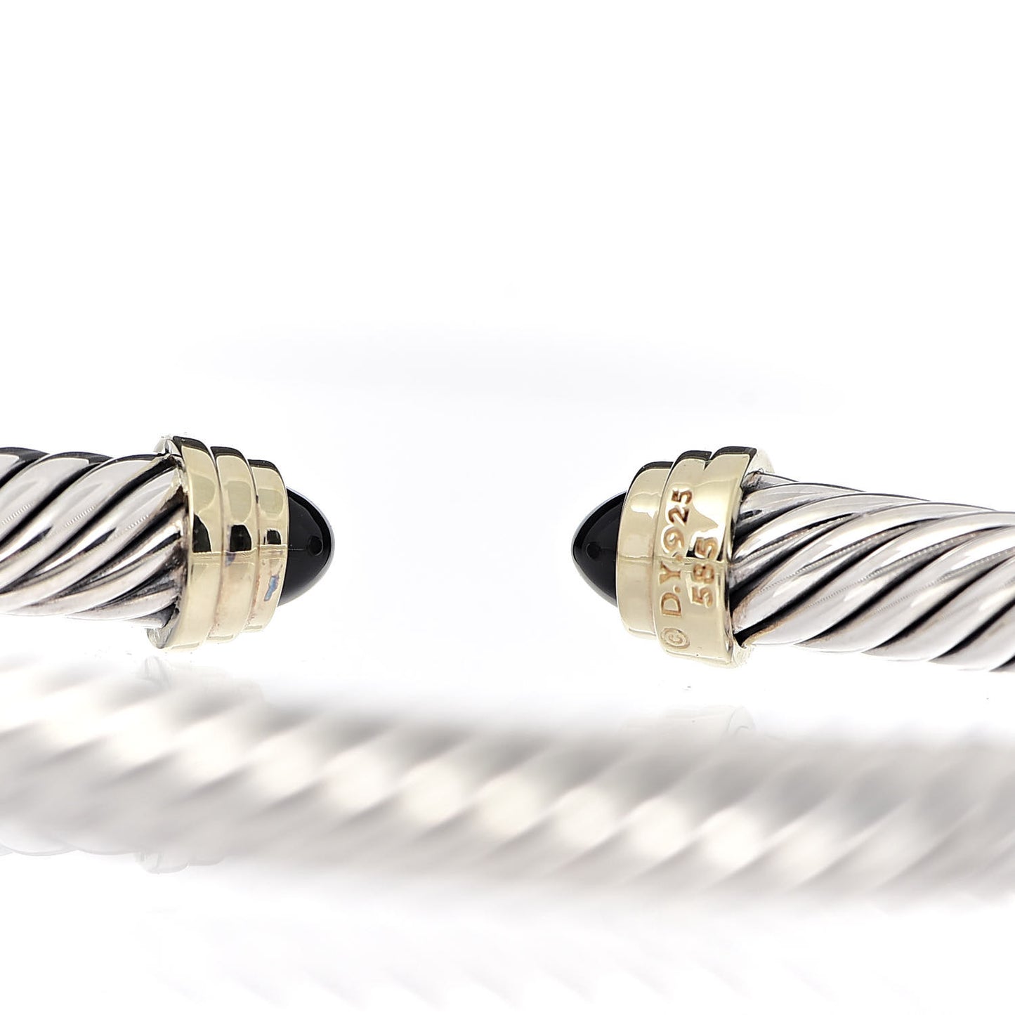 Sterling Silver 14K Yellow Gold Black Onyx 5mm Cable Classics Petite Color Bracelet
