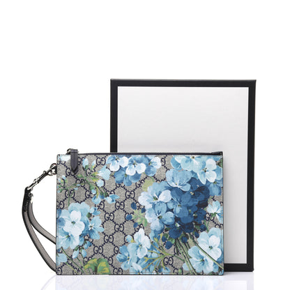 Gucci GG Supreme Monogram Blooms Small Zip Wristlet Pouch Beige Blue Black 15 of 15