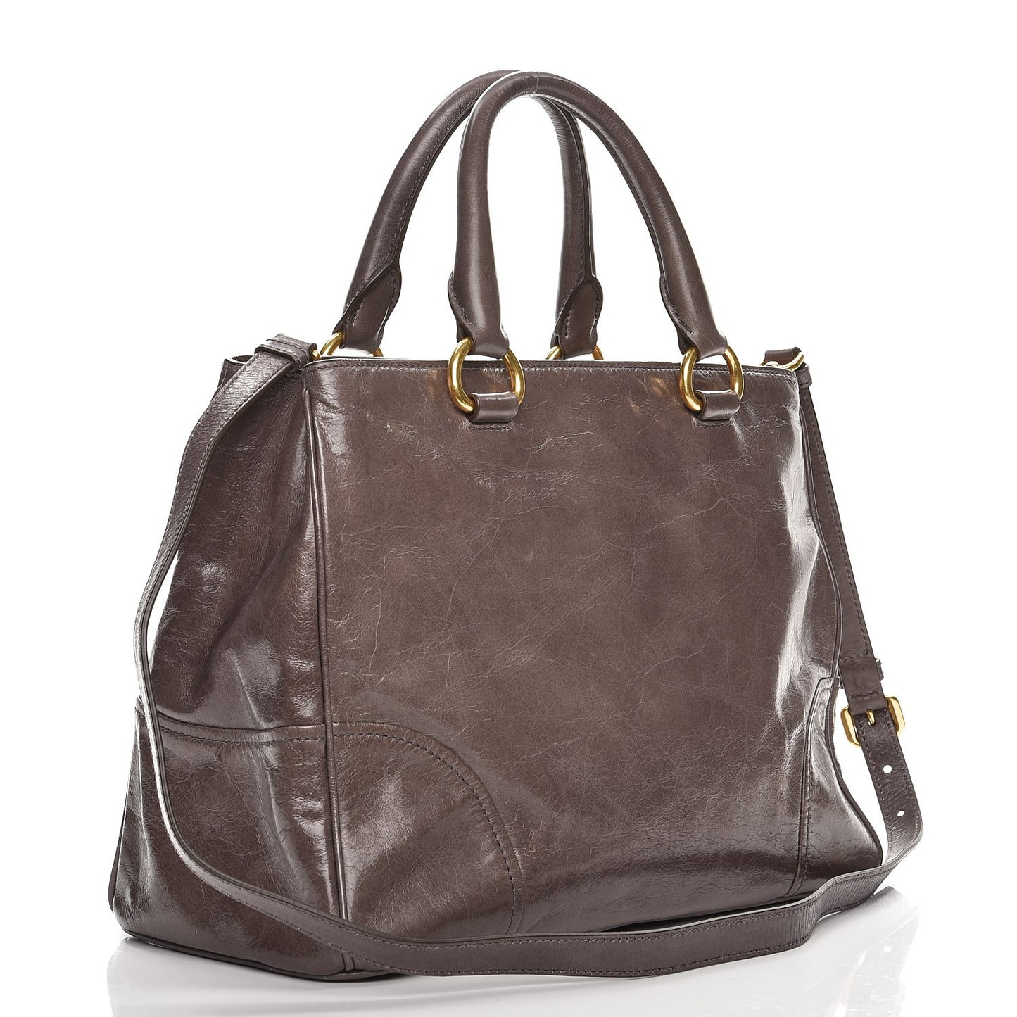 Vitello Shine Top Handle Bag Fumo