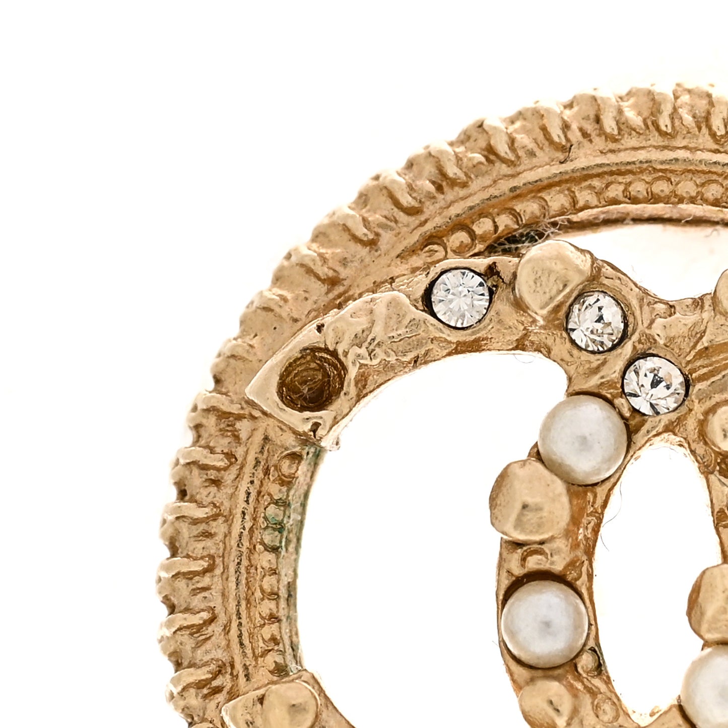 Pearl CC Round Earrings Gold