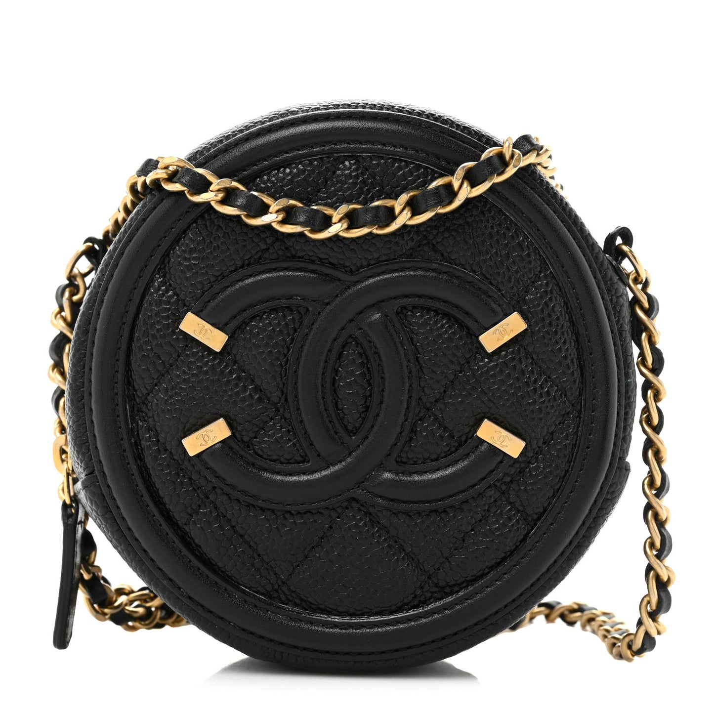 Caviar Quilted Round Filigree Crossbody Black