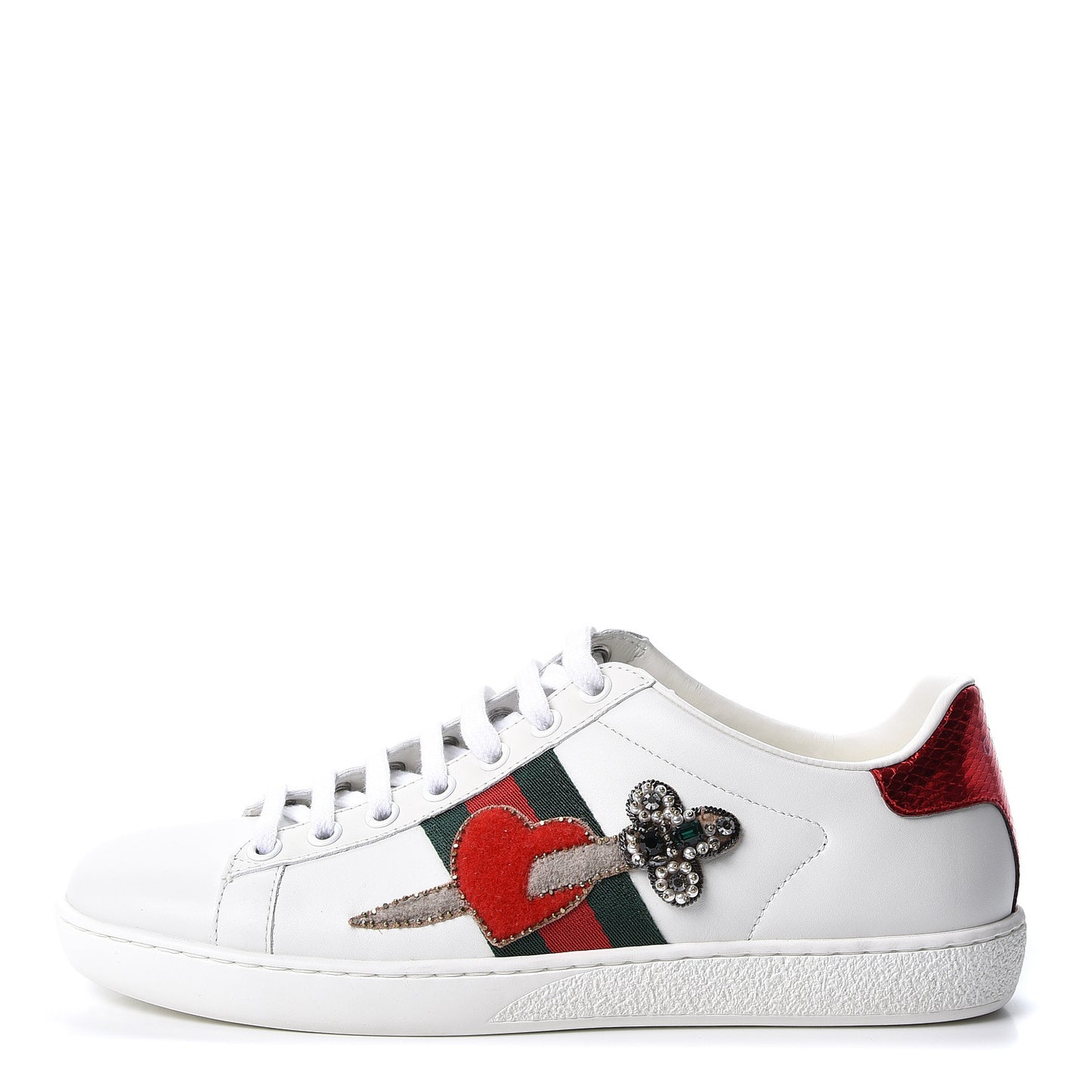 Calfskin Ayers Web Pierced Heart Embroidered New Ace Sneakers 36.5 White