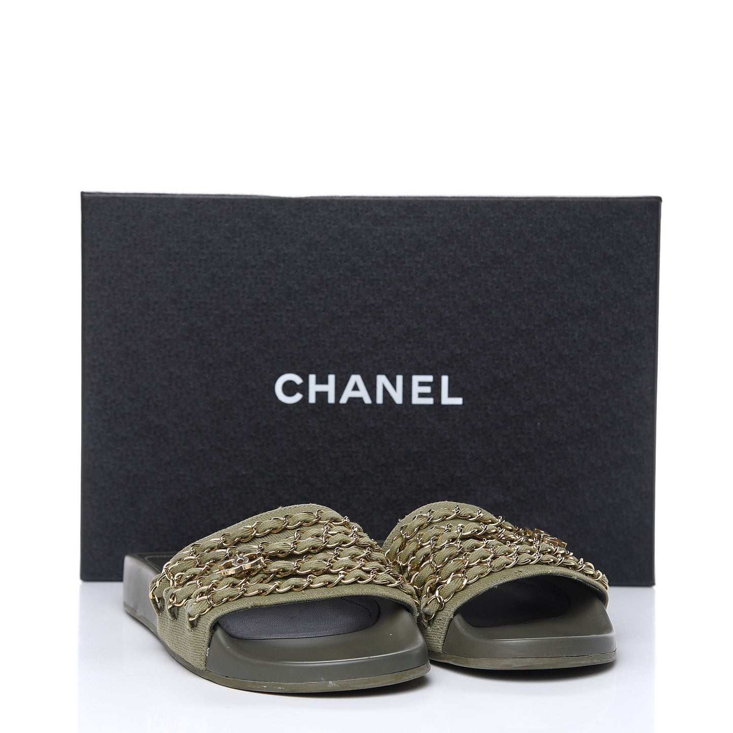 Canvas Chain Flat Sandals 36 Khaki
