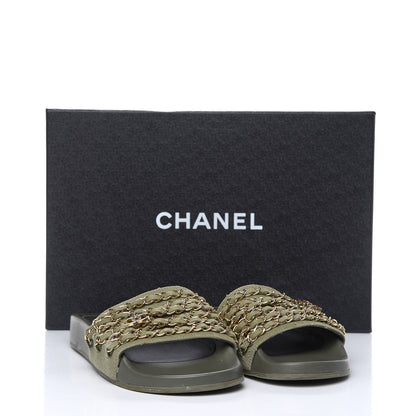 Chanel Canvas Chain Flat Sandals 36 Khaki 12 of 12