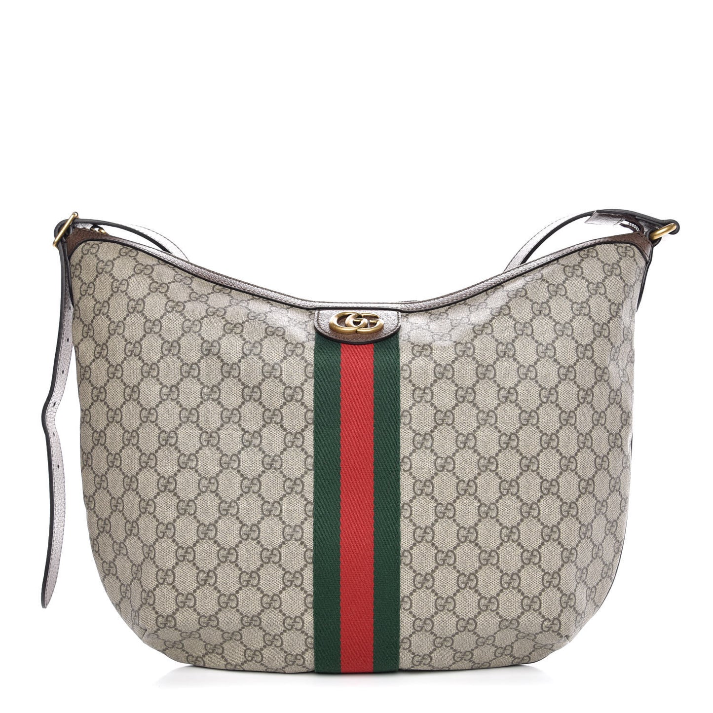 GG Supreme Monogram Web Ophidia Half Moon Hobo Brown