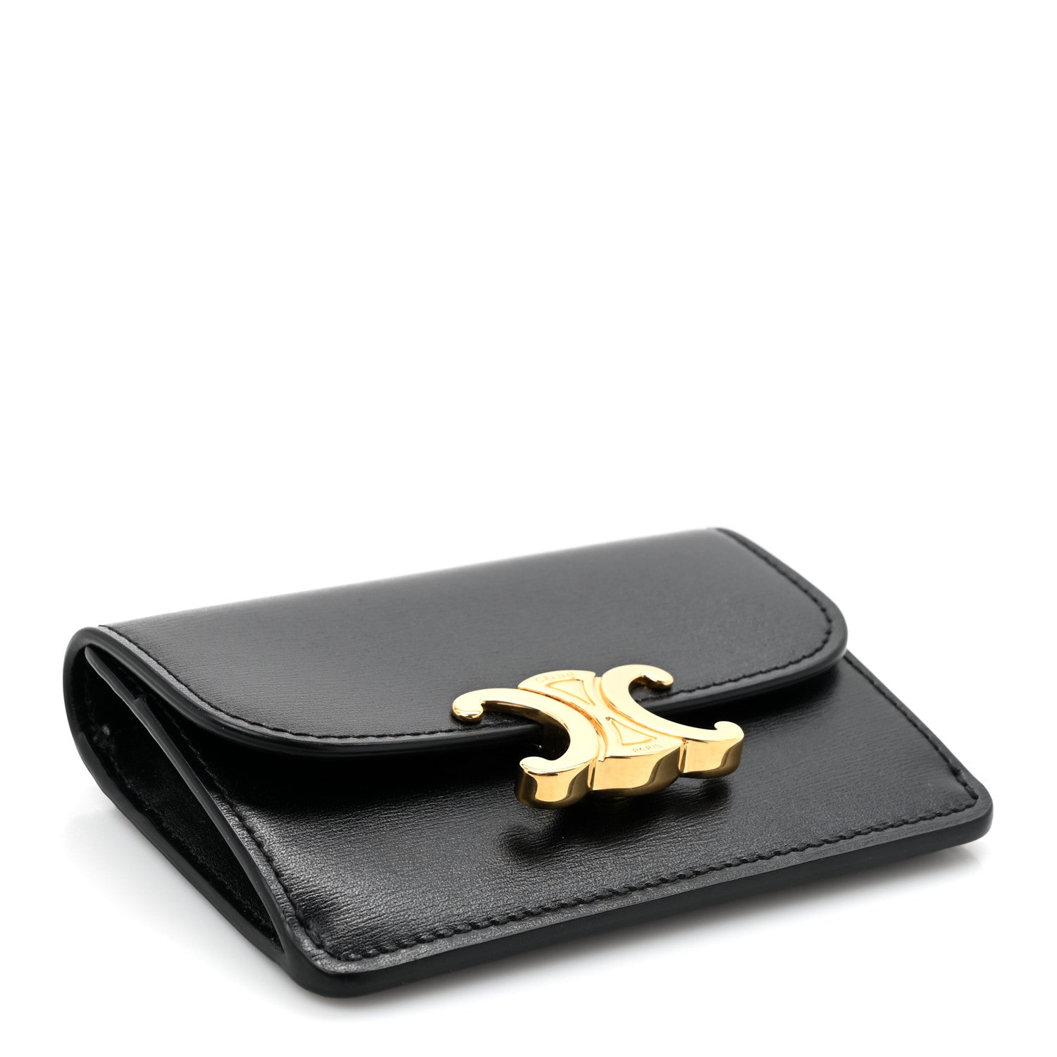 Celine Shiny Calfskin Triomphe Flap Card Holder Black 4 of 8