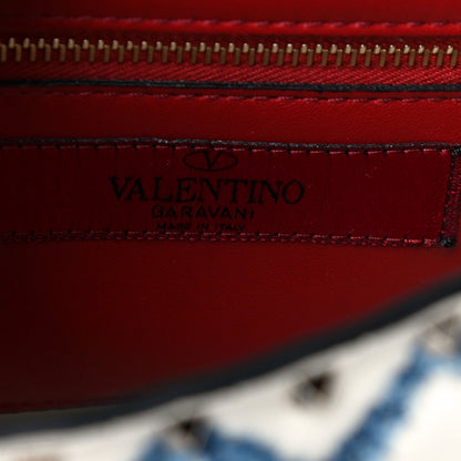 Valentino Garavani Nappa Denim Medium Rockstud Spike Halfmoon Saddle Bag Ivory Blue 7 of 14