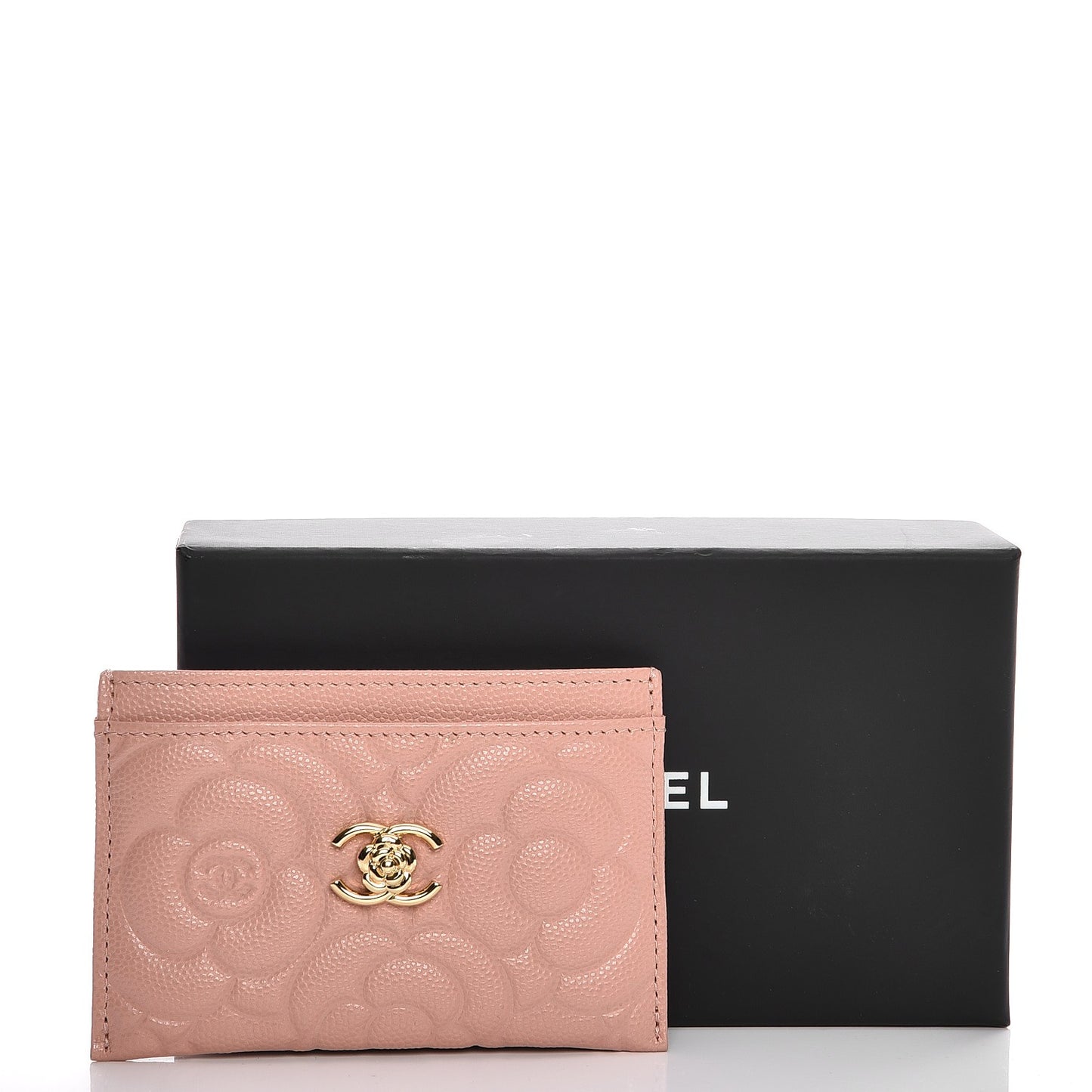Caviar Camellia Embossed Card Holder Pink
