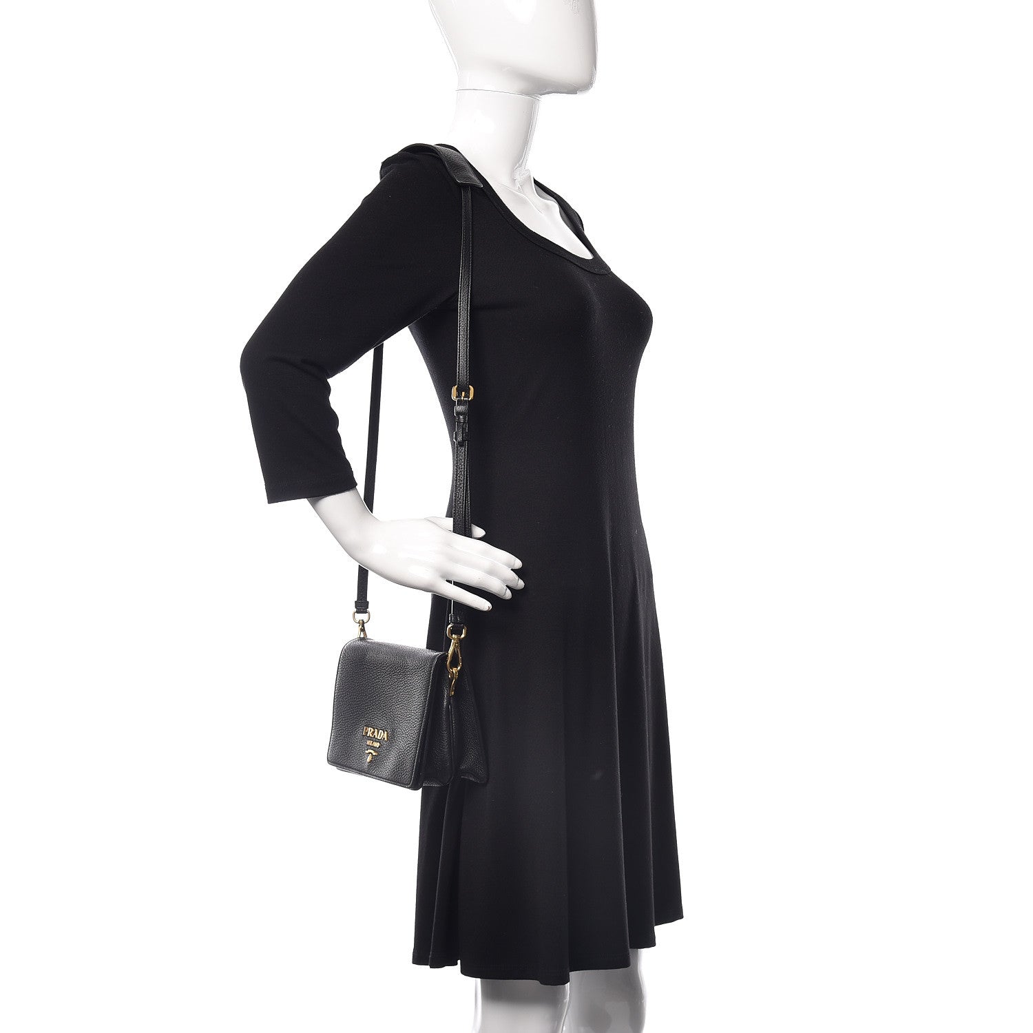 Prada Vitello Daino Flap Crossbody Black 2 of 9