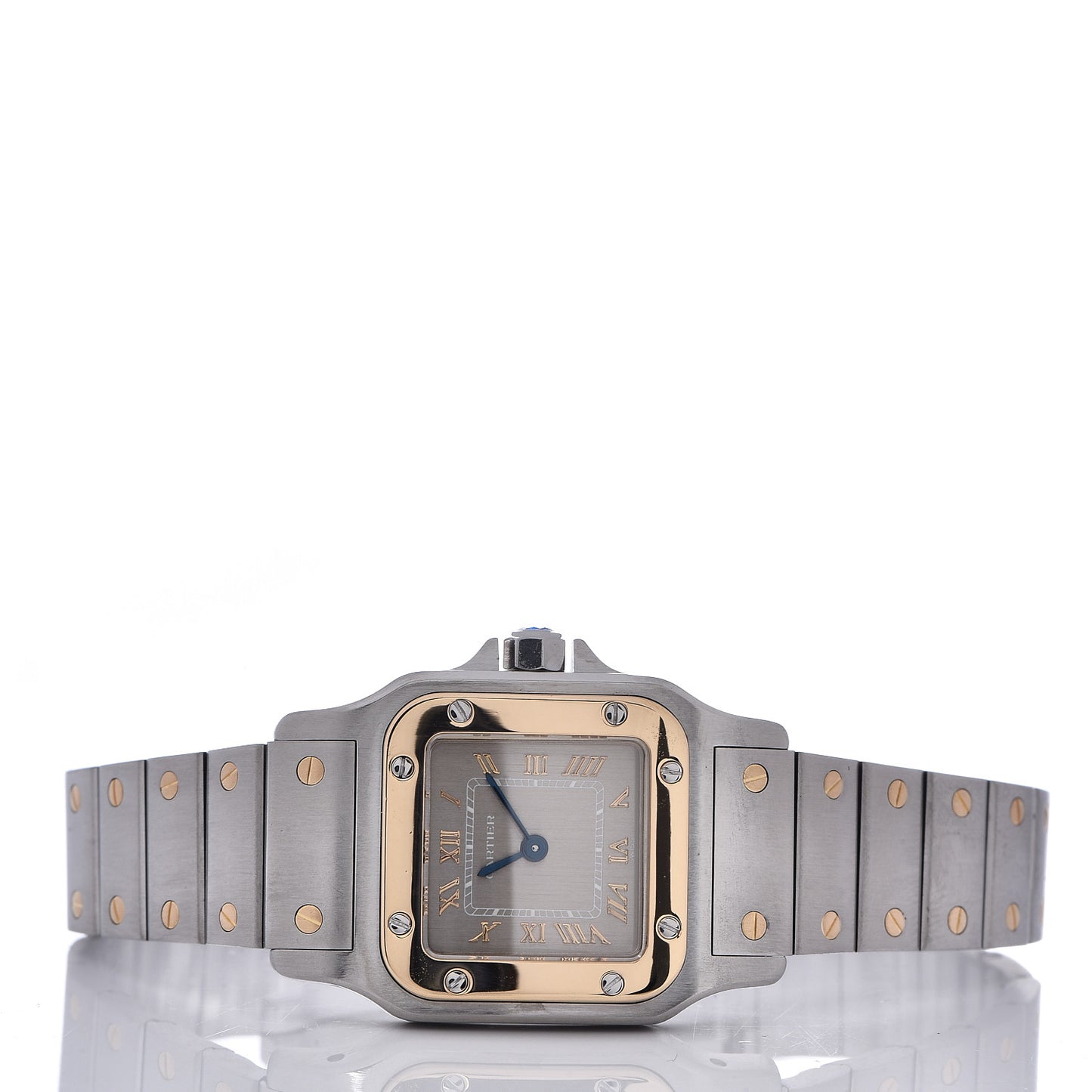 Stainless Steel 18K Yellow Gold 24mm Santos De Cartier Galbee Quartz Watch Silver