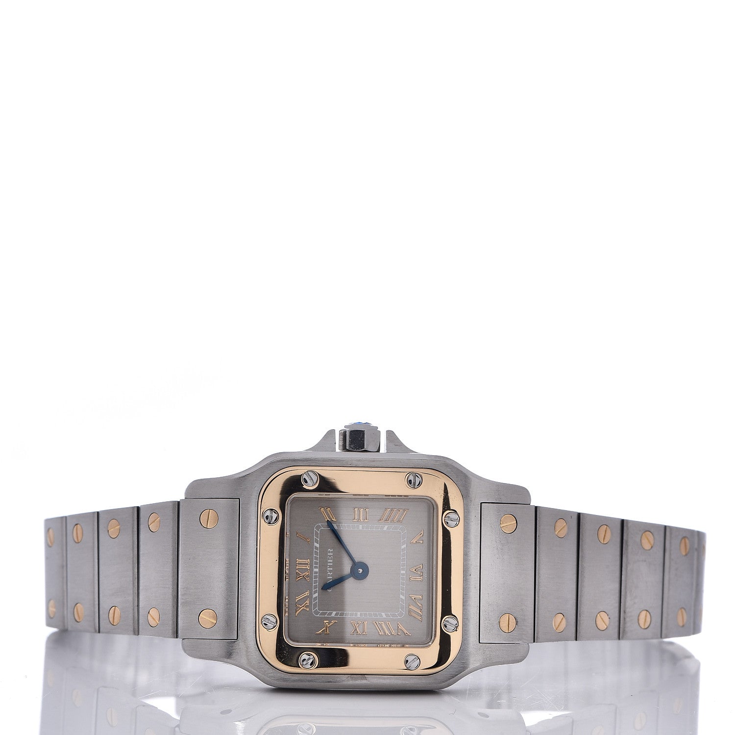 Cartier Stainless Steel 18K Yellow Gold 24mm Santos De Cartier Galbee Quartz Watch Silver 3 of 6