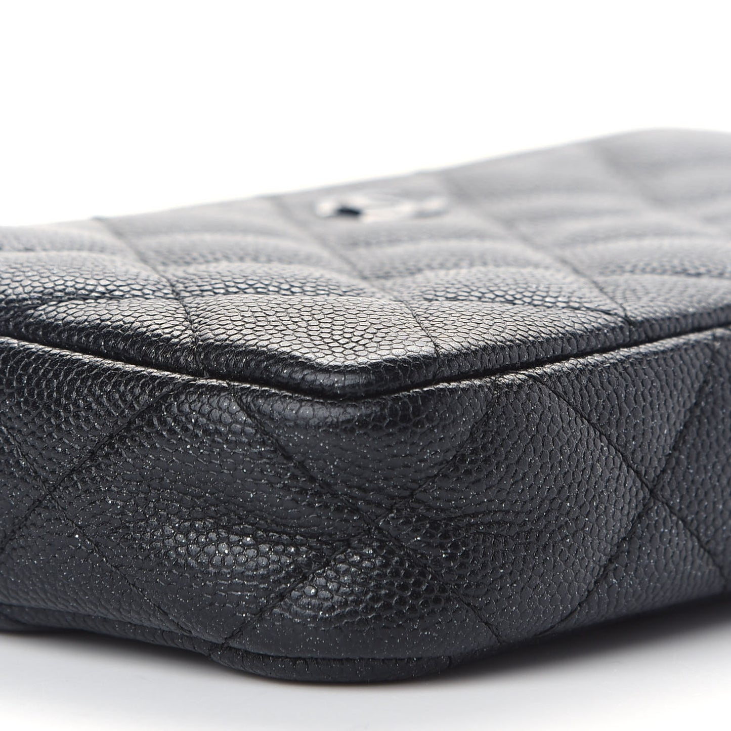 Iridescent Caviar Quilted Small Clutch With Chain Black