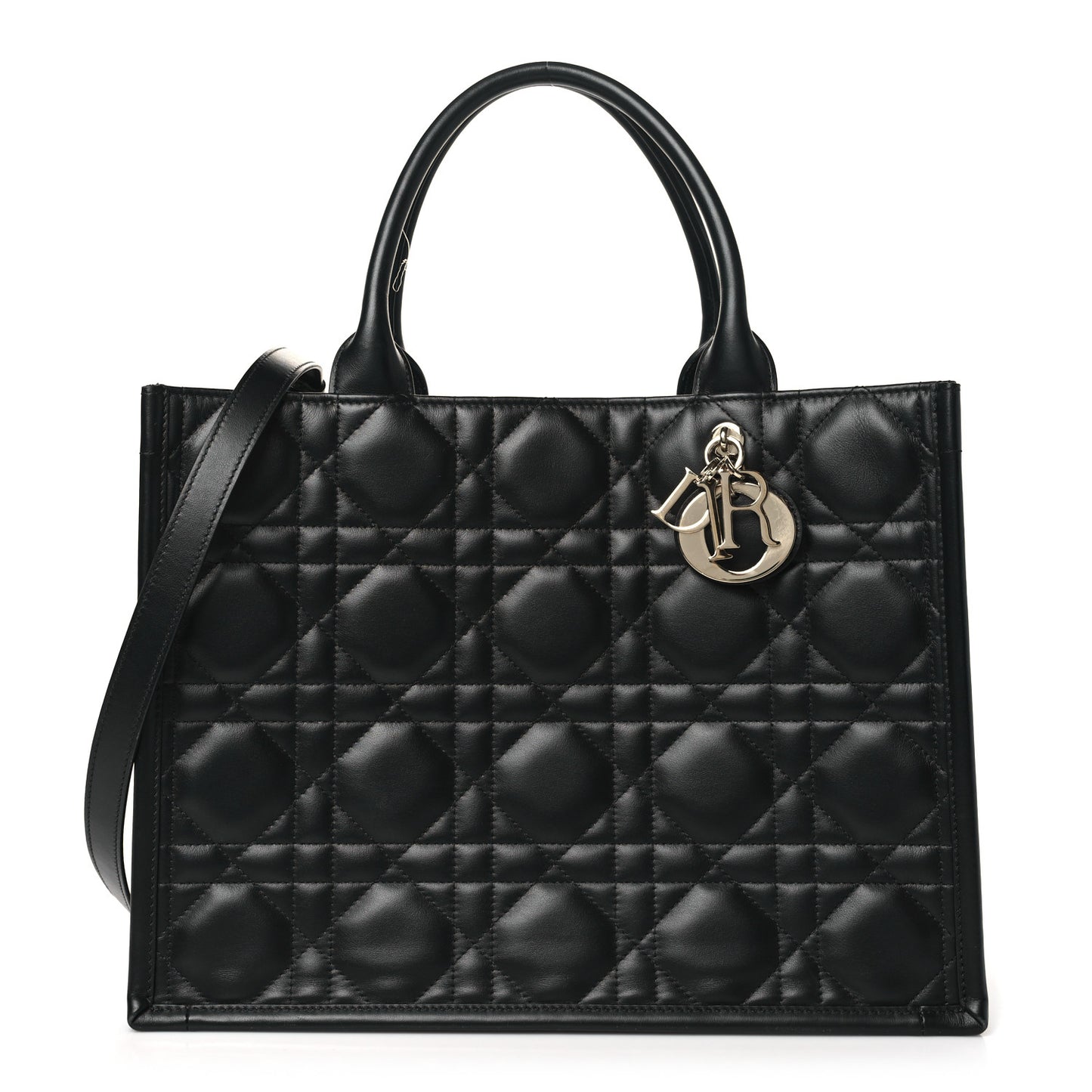Calfskin Macro Cannage Medium Book Tote Black