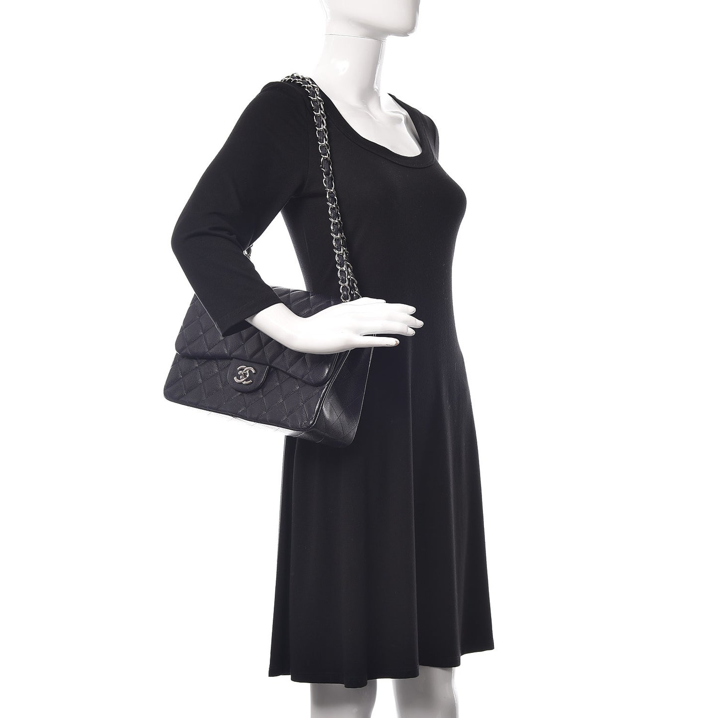Caviar Quilted Jumbo Double Flap Navy Blue
