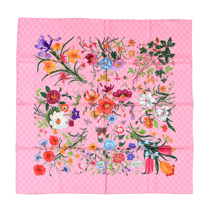 Gucci Silk Twill GG Monogram Flora GG Square Scarf Pink 1 of 4